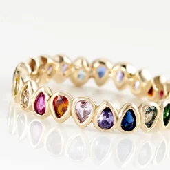 Bague Plaqué Or Jaune Ethem Anneau Pierres Multicolores