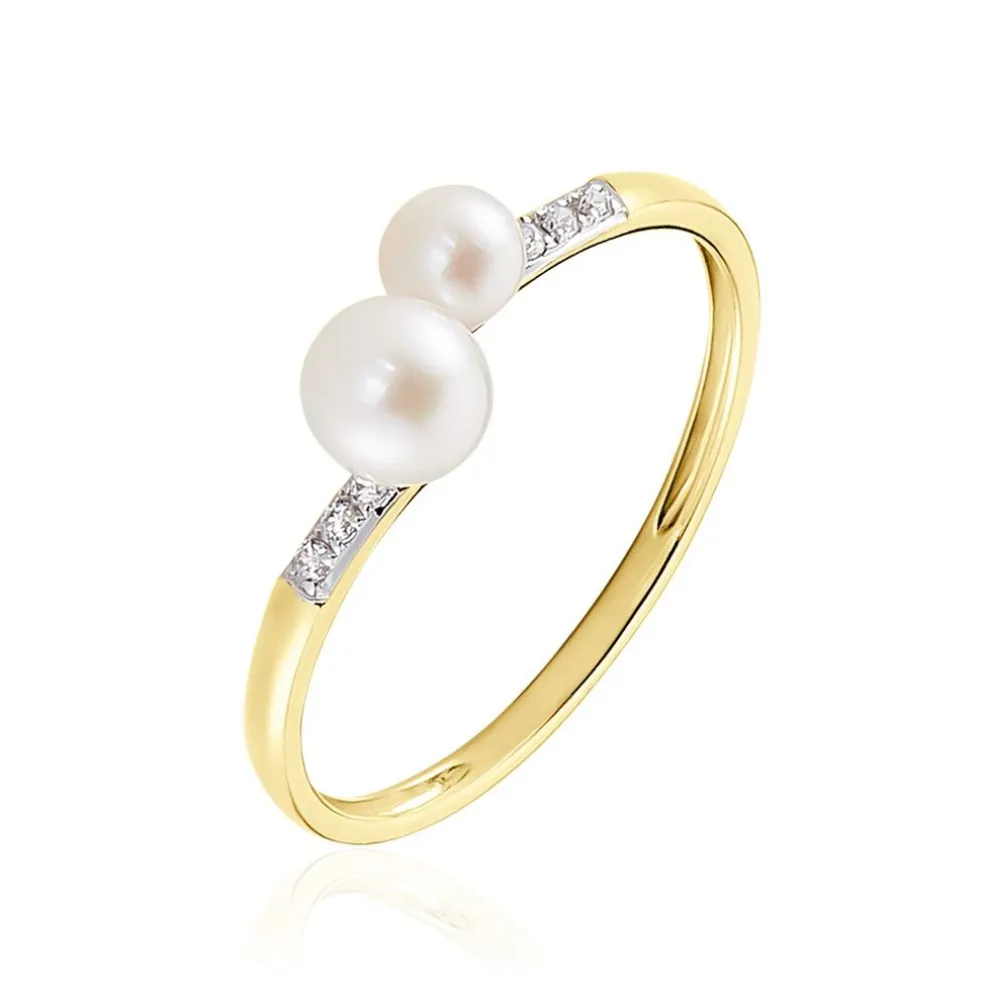 Bague Primo Or Jaune Perle De Culture Et Oxyde De Zirconium