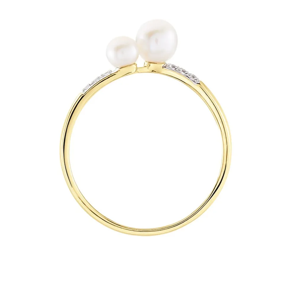 Bague Primo Or Jaune Perle De Culture Et Oxyde De Zirconium