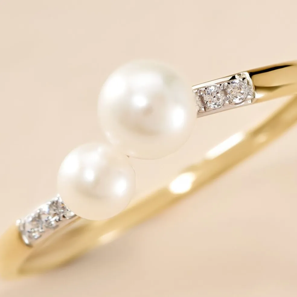 Bague Primo Or Jaune Perle De Culture Et Oxyde De Zirconium