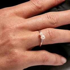 Bague Primo Or Jaune Perle De Culture Et Oxyde De Zirconium