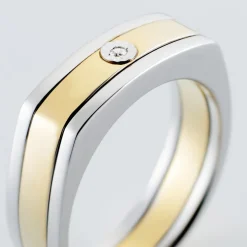 Bague Robinson Argent Bicolore Rhodié Diamant Blanc