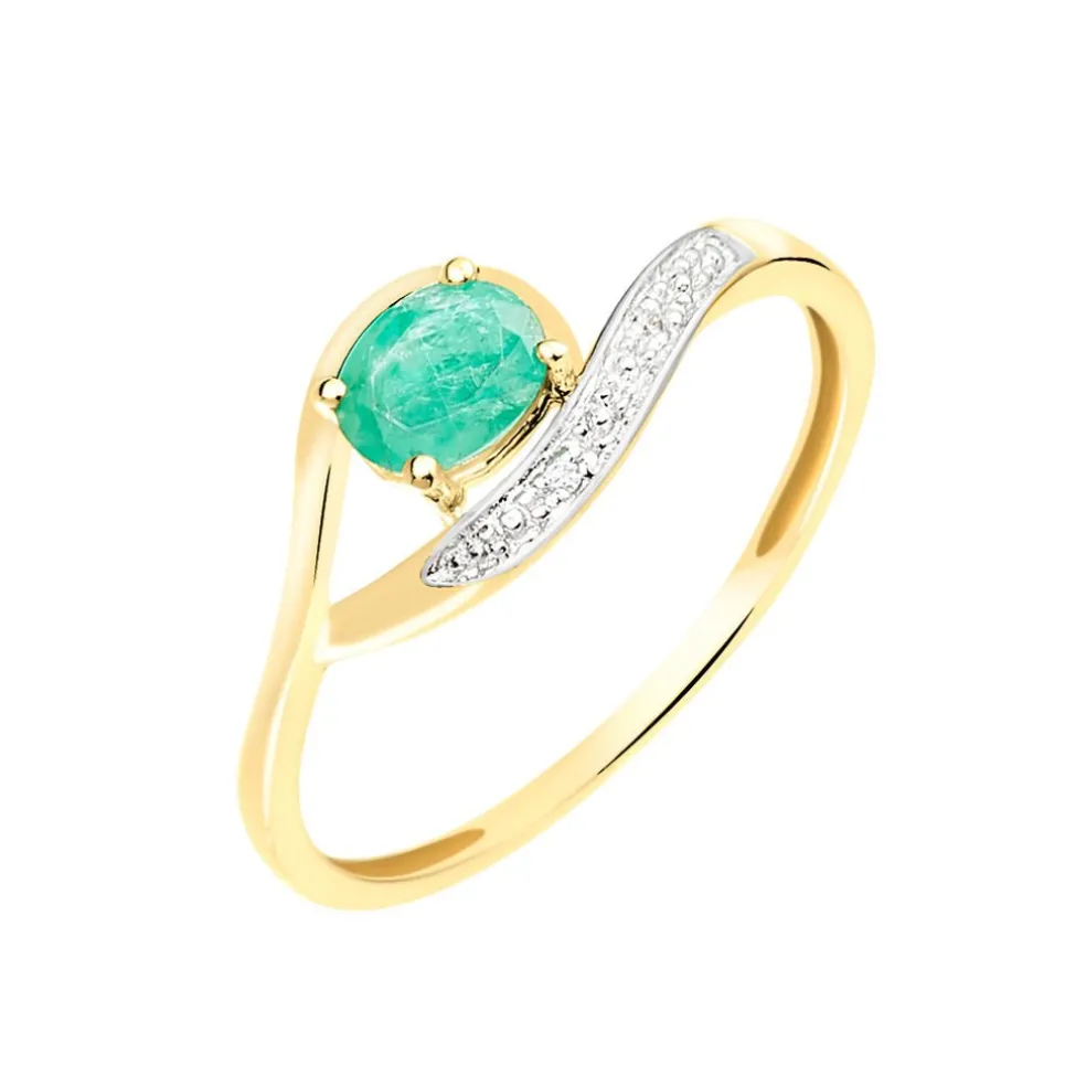 Bague Sagesse Or Jaune Emeraude Et Diamant