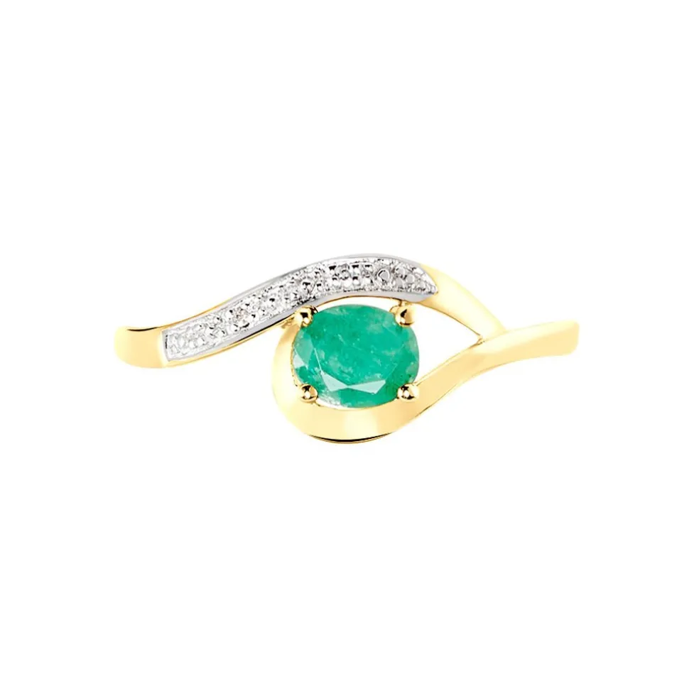 Bague Sagesse Or Jaune Emeraude Et Diamant