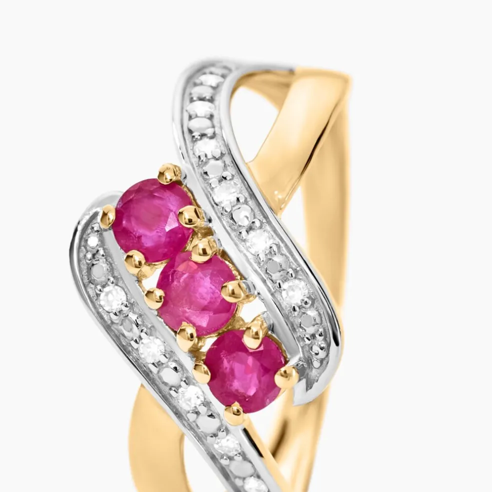 Bague Simma Or Jaune Diamant Et Rubis