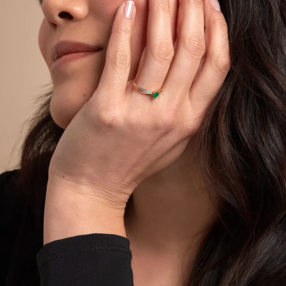 Bague Skylar Or Bicolore Emeraude Diamant