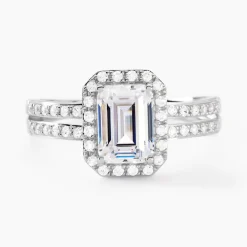 Bague Solitaire Accompagn啪 Or Blanc Addy Oxyde De Zirconium