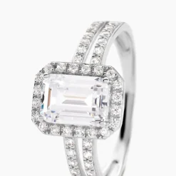 Bague Solitaire Accompagn啪 Or Blanc Addy Oxyde De Zirconium