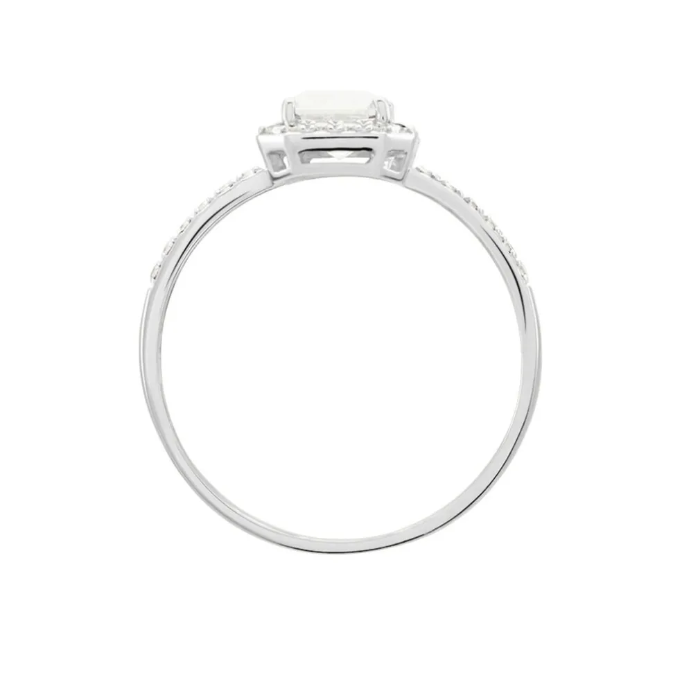Bague Solitaire Accompagn啪 Or Blanc Addy Oxyde De Zirconium