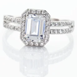 Bague Solitaire Accompagn啪 Or Blanc Addy Oxyde De Zirconium