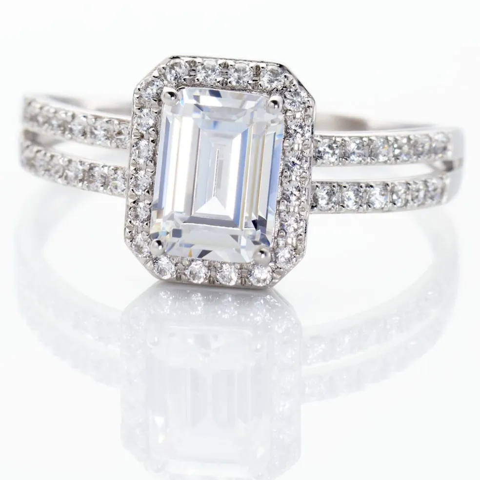 Bague Solitaire Accompagn啪 Or Blanc Addy Oxyde De Zirconium