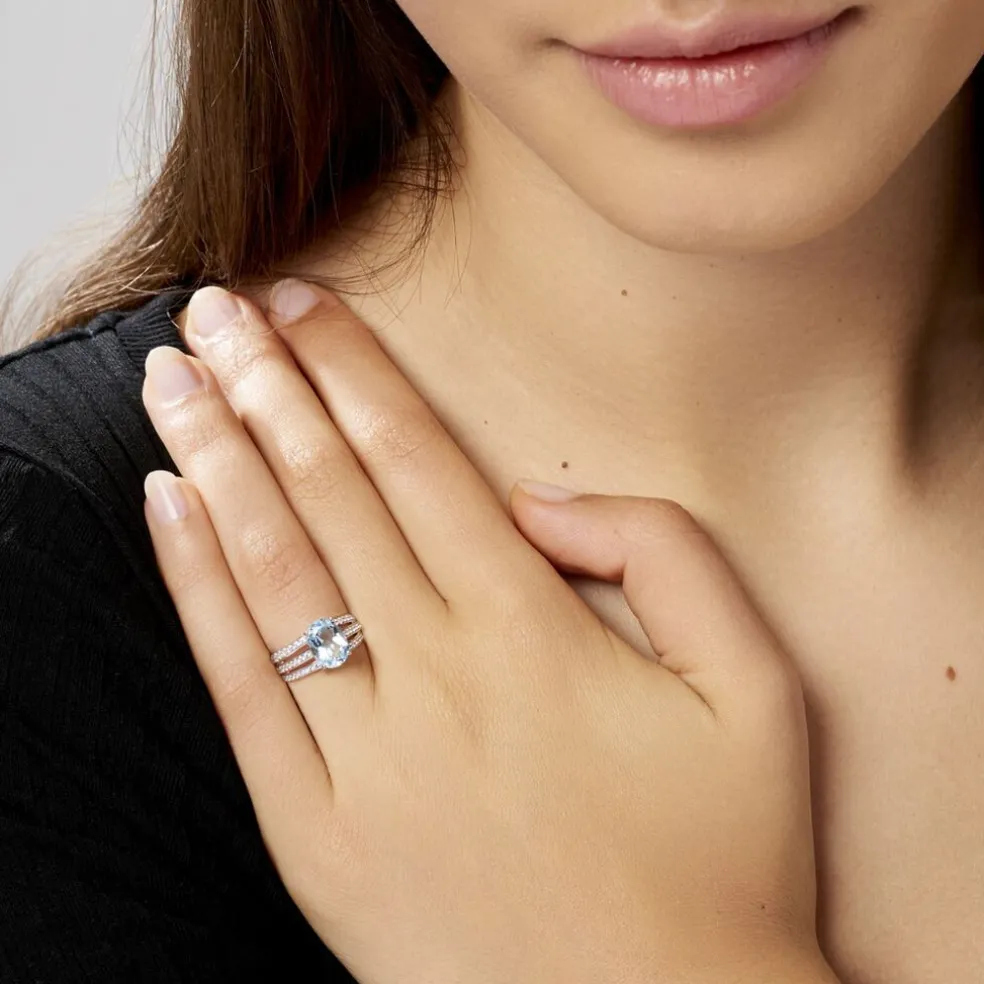 Bague Solitaire Carmelice Or Blanc Topaze Et Oxyde De Zirconium