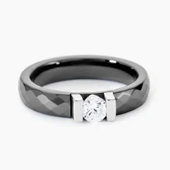 Bague Solitaire Ceramik Design Argent Oxyde De Zirconium Et Céramique