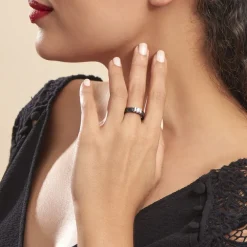 Bague Solitaire Ceramik Design Argent Oxyde De Zirconium Et Céramique