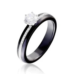 Bague Solitaire Ceramik Design Argent Oxyde De Zirconium Et Céramique