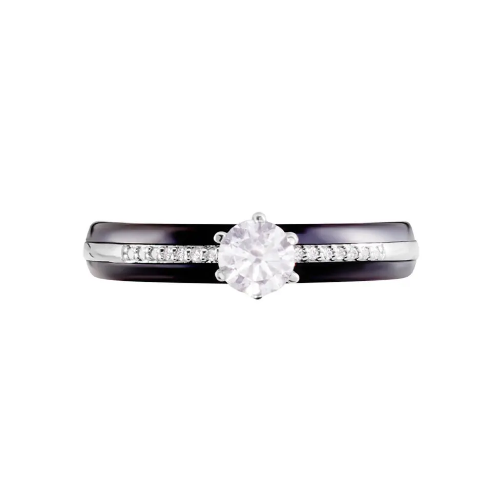 Bague Solitaire Ceramik Design Argent Oxyde De Zirconium Et Céramique