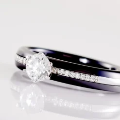 Bague Solitaire Ceramik Design Argent Oxyde De Zirconium Et Céramique