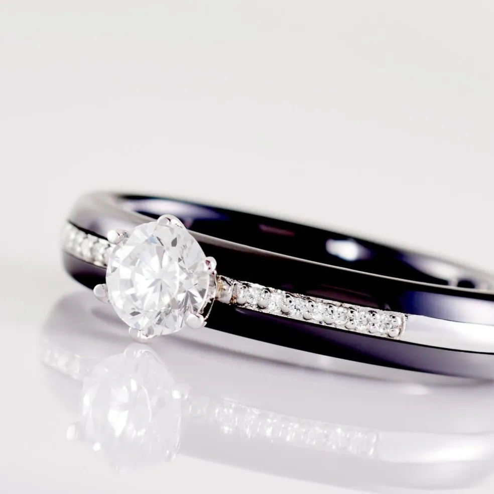 Bague Solitaire Ceramik Design Argent Oxyde De Zirconium Et Céramique
