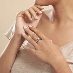 Bague Solitaire Ceramik Design Argent Oxyde De Zirconium Et Céramique