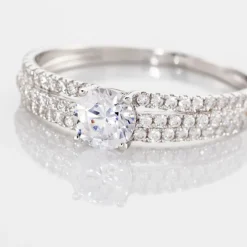 Bague Solitaire Ceridwen 3 Rangs Or Blanc Oxyde De Zirconium