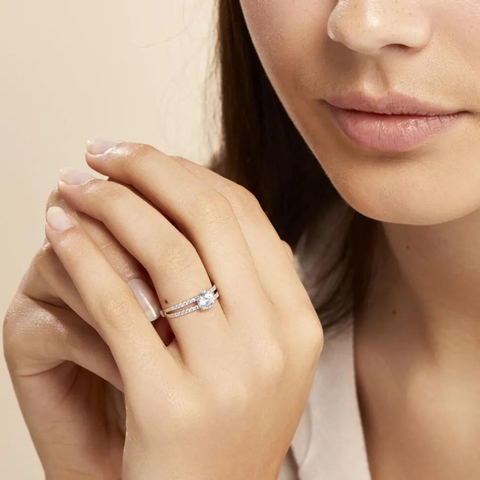 Bague Solitaire Cesarine Or Blanc Oxyde De Zirconium