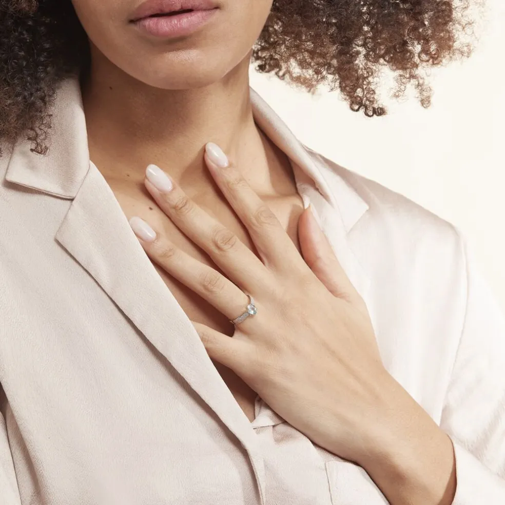 Bague Solitaire Crista Or Jaune Topaze Et Oxyde