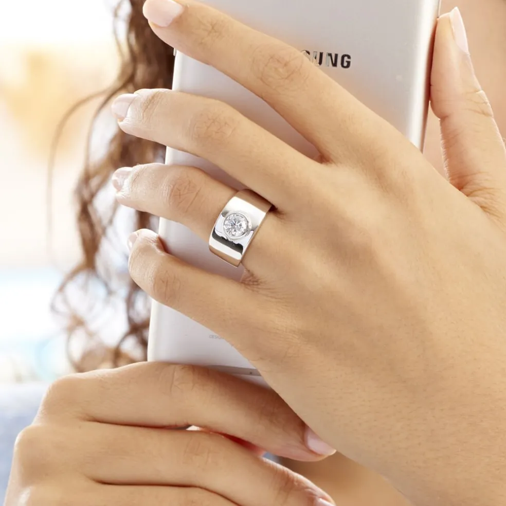 Bague Solitaire Electre Argent Blanc Oxyde De Zirconium