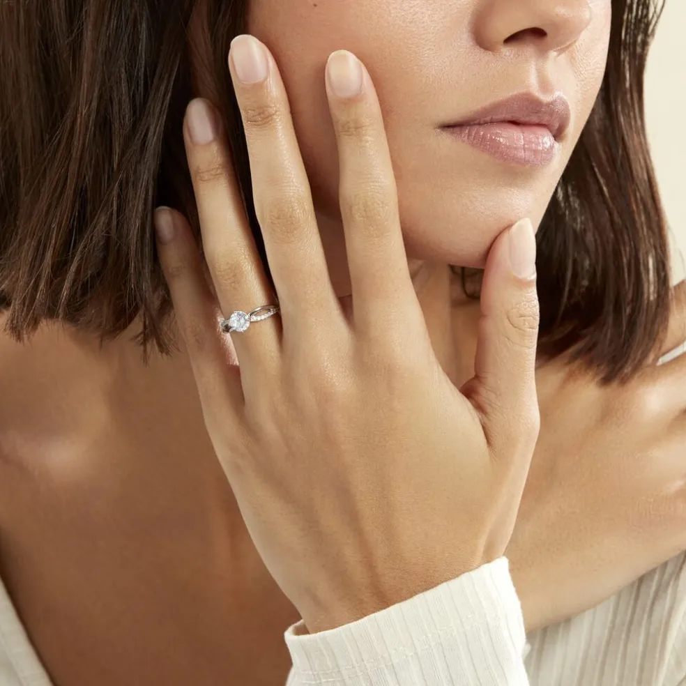 Bague Solitaire Essie Argent Blanc Oxyde De Zirconium