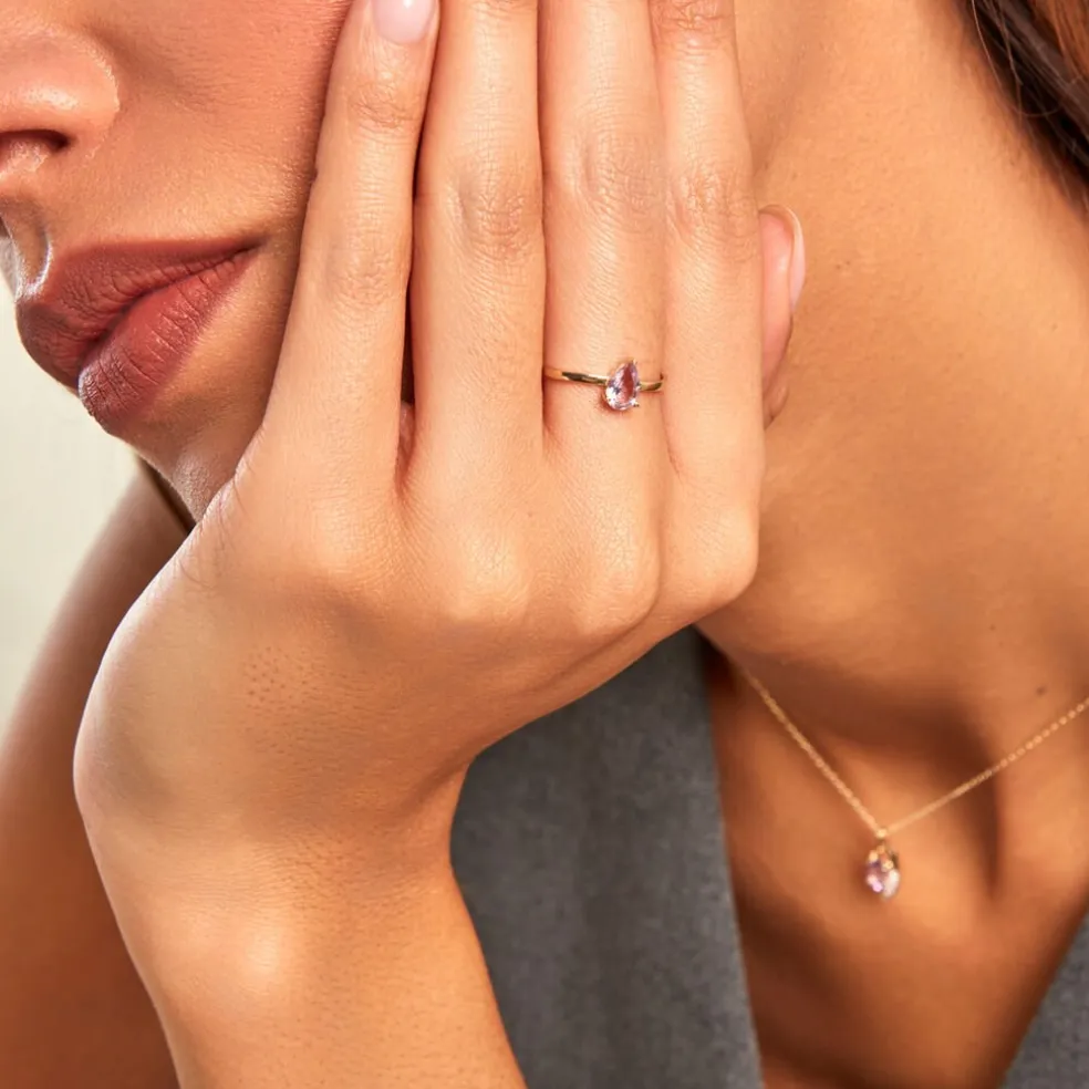 Bague Solitaire Goutte Or Jaune Améthyste