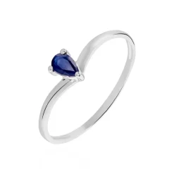Bague Solitaire Goutte Or Blanc Saphir