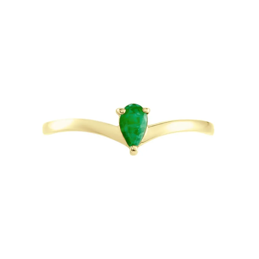 Bague Solitaire Goutte Or Jaune Emeraude