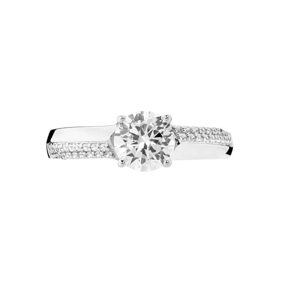 Bague Solitaire Messine Or Blanc Oxyde De Zirconium