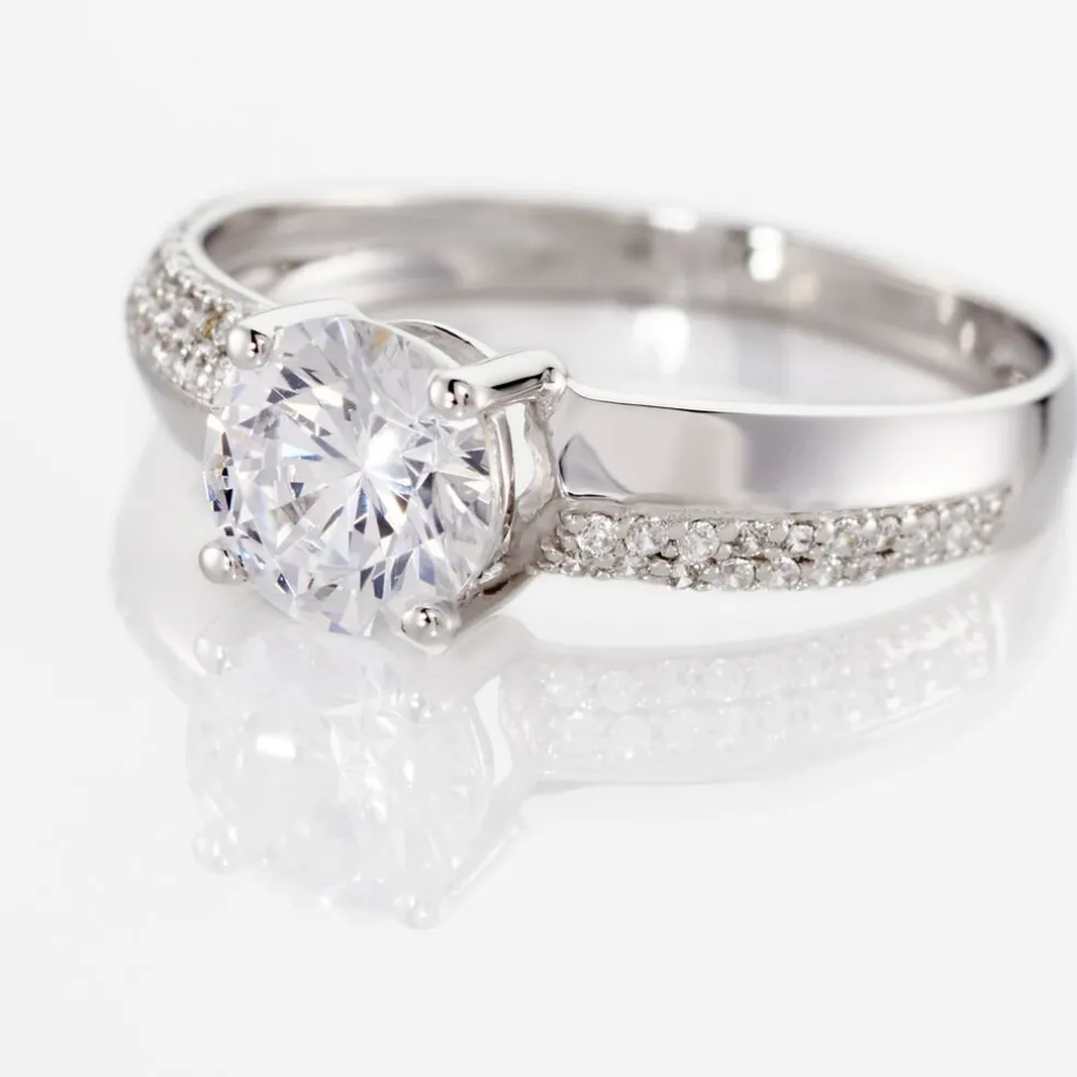 Bague Solitaire Messine Or Blanc Oxyde De Zirconium