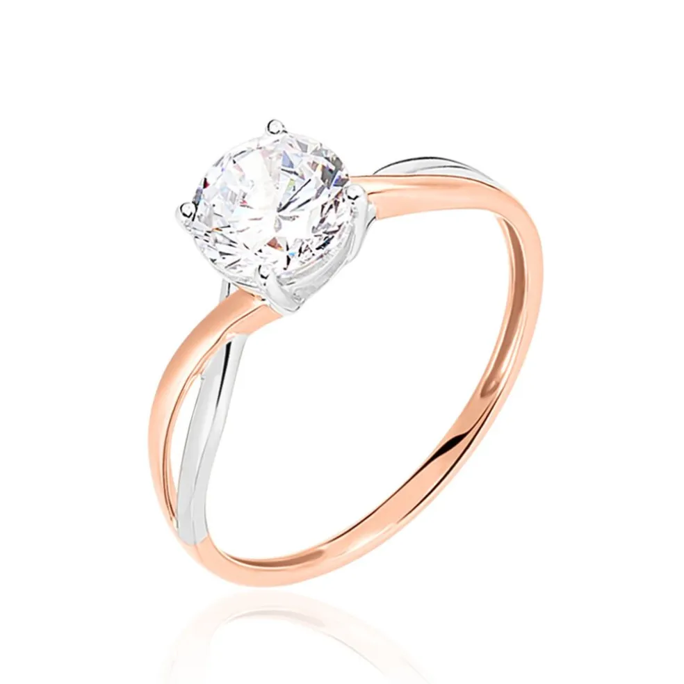 Bague Solitaire Micheline Or Bicolore Oxyde De Zirconium