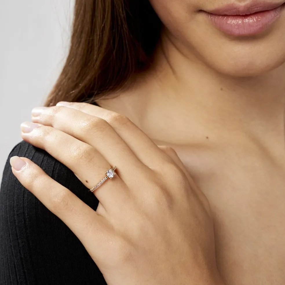 Bague Solitaire Mireilla Plaqué Or Jaune Oxyde De Zirconium