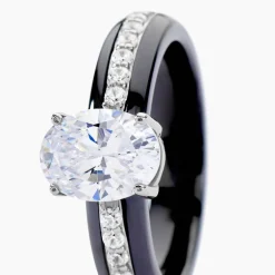 Bague Solitaire Neville Argent Blanc Céramique Et Oxyde De Zirconium