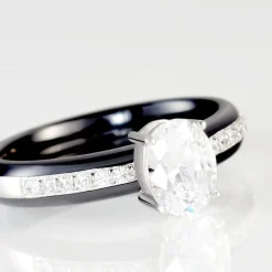 Bague Solitaire Neville Argent Blanc Céramique Et Oxyde De Zirconium