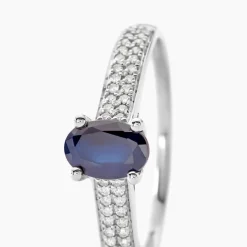 Bague Solitaire Or Blanc Crista Saphir Diamants
