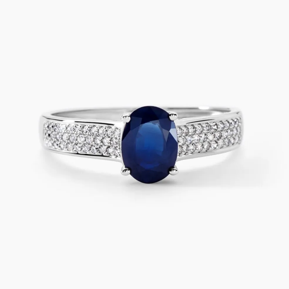 Bague Solitaire Or Blanc Crista Saphir Diamants