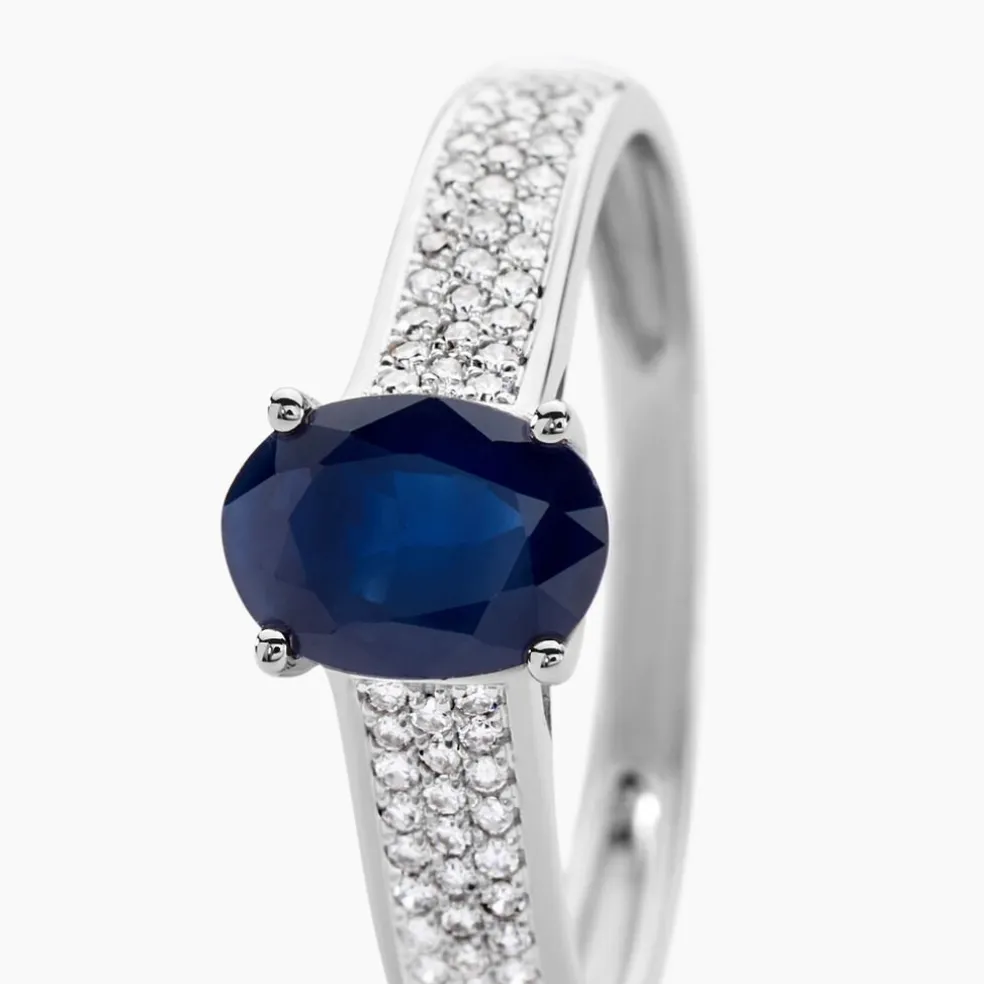 Bague Solitaire Or Blanc Crista Saphir Diamants