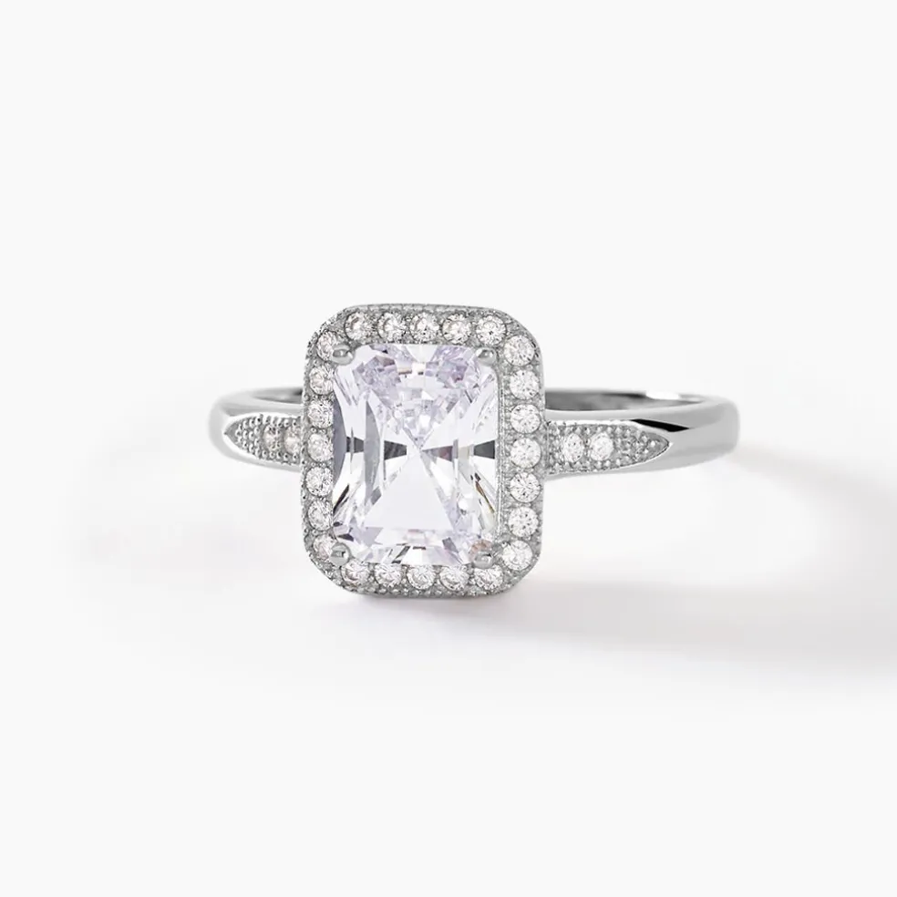 Bague Solitaire Pilar Argent Blanc Oxyde De Zirconium