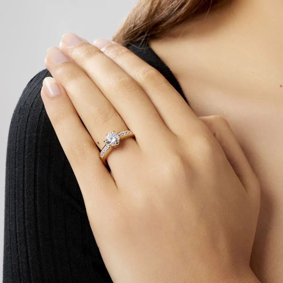 Bague Solitaire Stevie Plaqué Or Jaune Oxyde De Zirconium