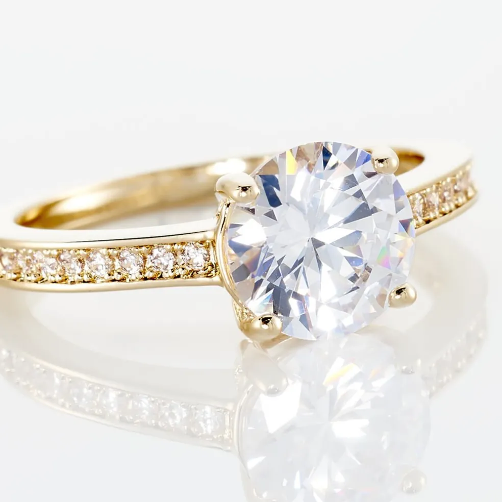 Bague Solitaire Zoura Plaqué Or Jaune Oxyde De Zirconium