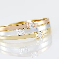 Bague Superposition Or Tricolore Diamant