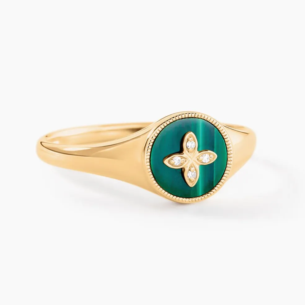 Bague Talisman Or Jaune Malachite Diamant