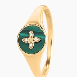 Bague Talisman Or Jaune Malachite Diamant