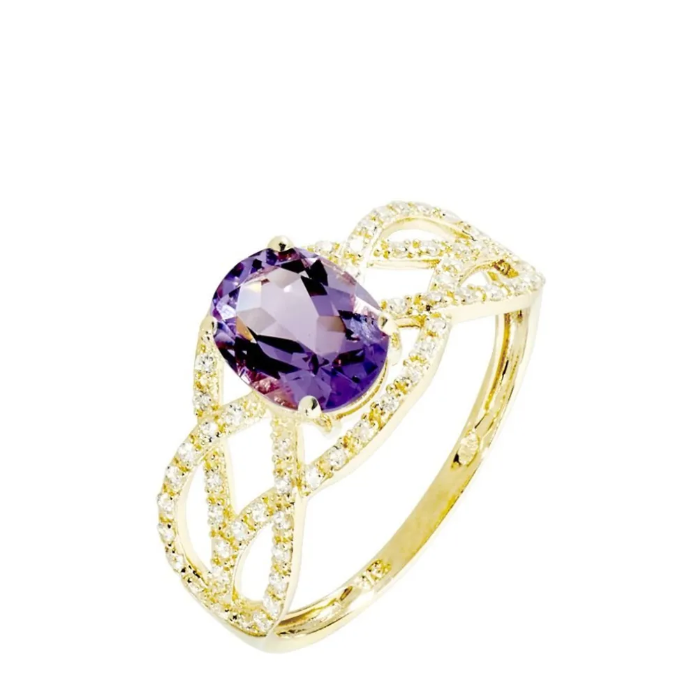Bague Tina Or Jaune Amethyste Et Diamant