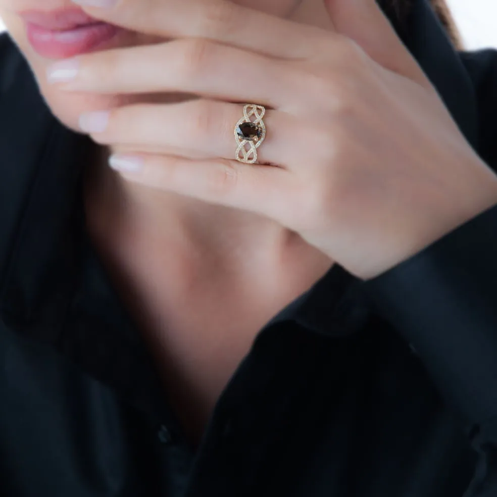 Bague Tina Or Jaune Quartz Et Diamant