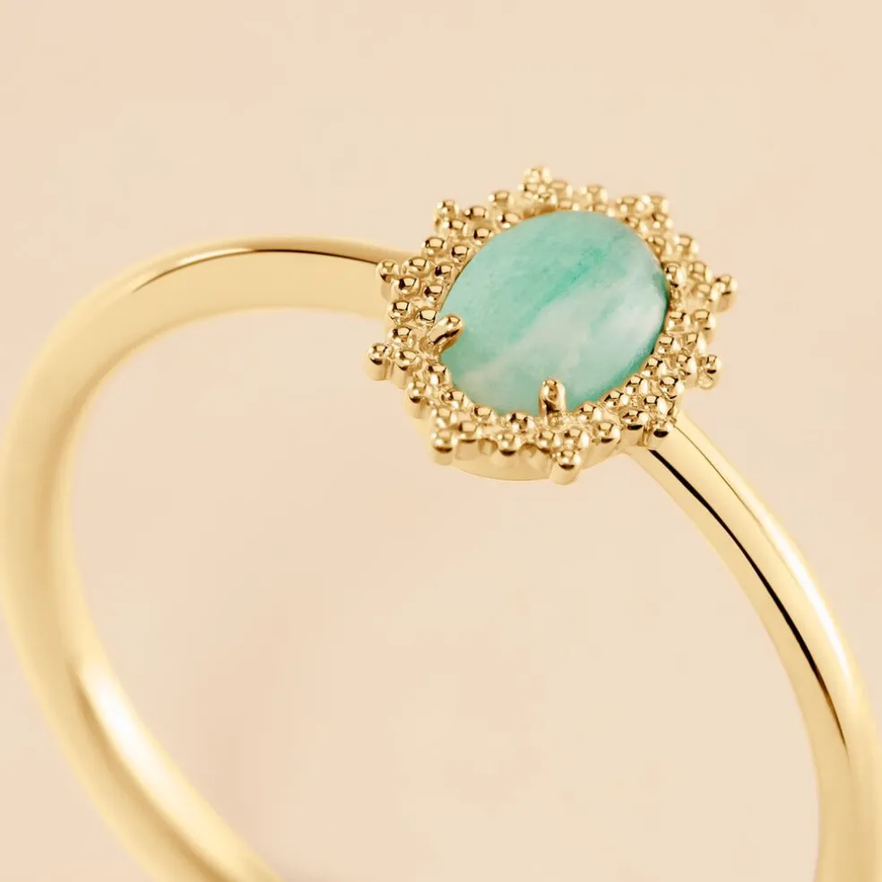Bague Vintage Love Plaqué Or Jaune Amazonite