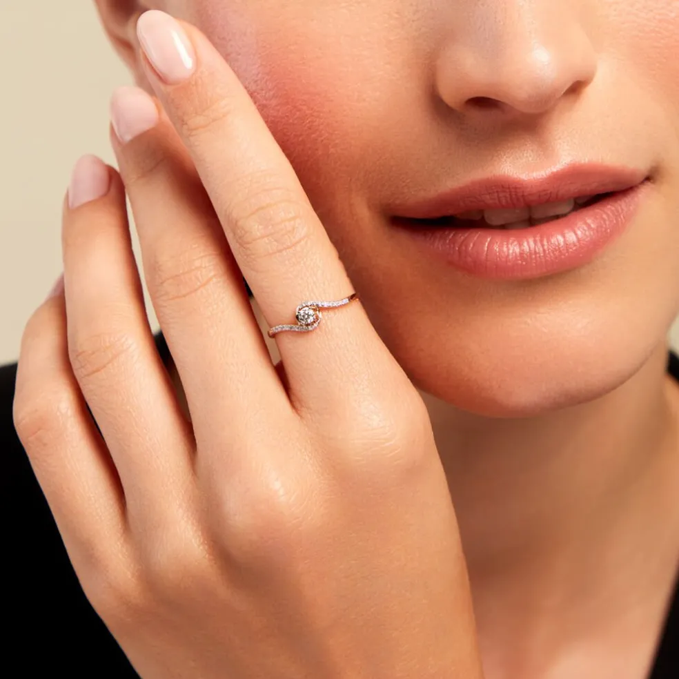 Bague Vrille Accompagnee Or Jaune Diamant